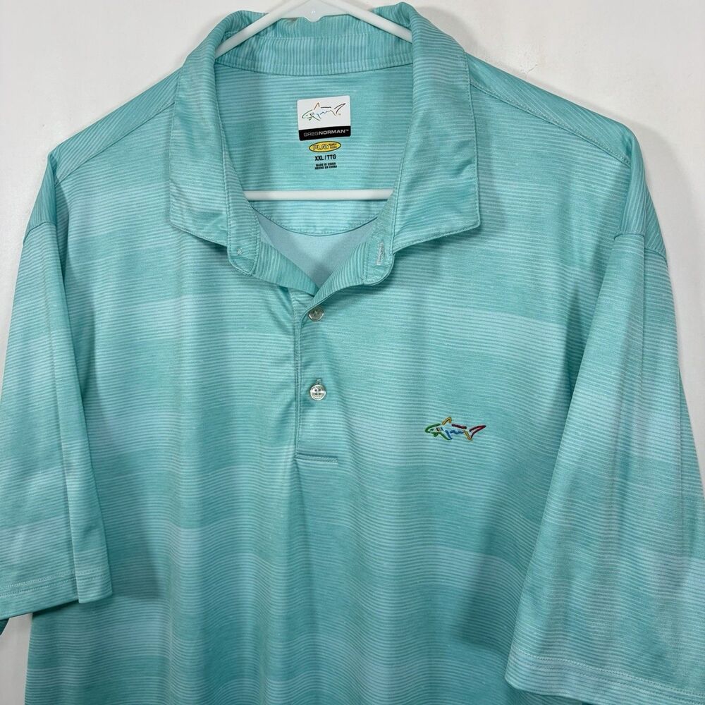 Greg Norman Golf Polo Shirt Mens 2XL Light Blue Abstract Geometric Performance